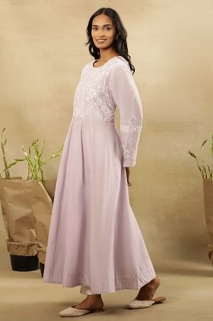 Lilac Chikankari Anarkali Kurta In Cotton Voile - Image 3