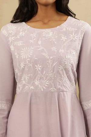 Lilac Chikankari Anarkali Kurta In Cotton Voile - Image 7